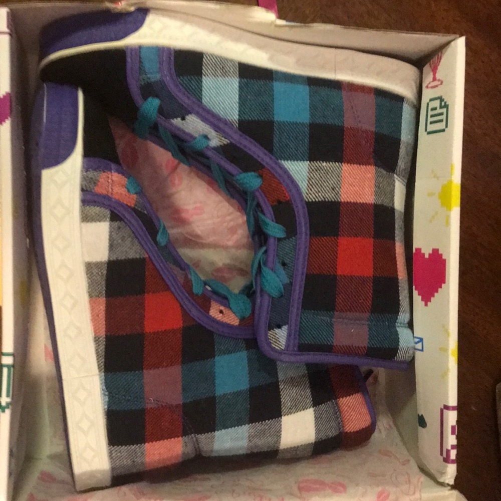Brand new in box Pastry hi top fabric plaid boots shoes tennis sneakers girls 1